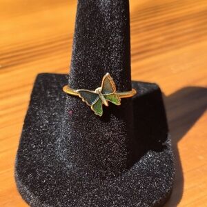 Vintage Avon Shy Butterfly Ring with Green and Black Accents